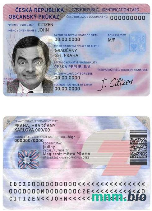 Szablon dowodu osobistego Czech w PSD, w pełni edytowalny